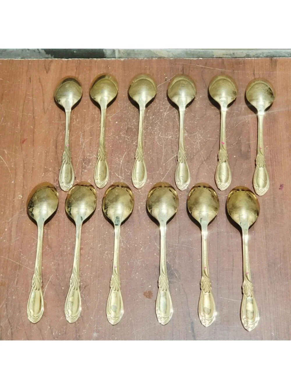 12 Piece Gold Electroplated Teaspoons Classic Plume Marked Stainless Steel Korea